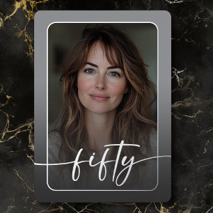Modern Minimal Gray Photo Fiftieth Birthday