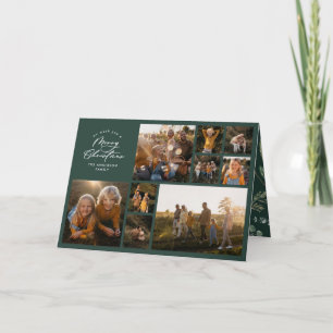 Modern minimal green 11 photo botanical family holiday card