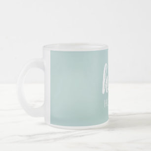 Modern Minimal Green And White Hello And You Name Frosted Glass Coffee Mug