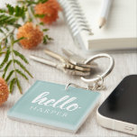 Modern Minimal Green And White Hello And You Name Key Ring<br><div class="desc">Modern Minimal Green And White Hello And You Name</div>