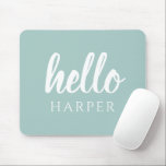 Modern Minimal Green And White Hello And You Name Mouse Mat<br><div class="desc">Modern Minimal Green And White Hello And You Name</div>