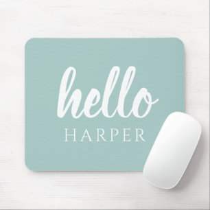 Modern Minimal Green And White Hello And You Name Mouse Mat