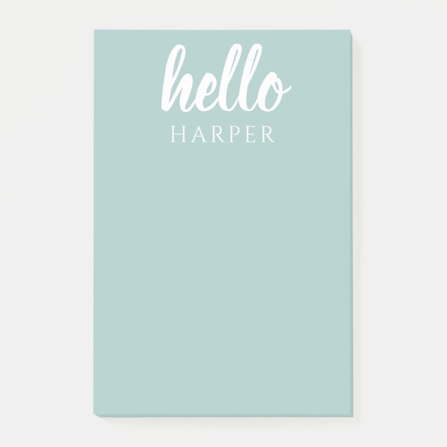 Modern Minimal Green And White Hello And You Name Post-it Notes (Front)