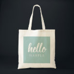 Modern Minimal Green And White Hello And You Name Tote Bag<br><div class="desc">Modern Minimal Green And White Hello And You Name</div>