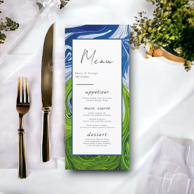Modern Minimal Green Blue Nature Abstract Wedding Menu (Creator Uploaded)