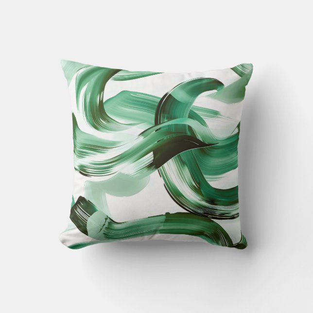 Modern Minimal Green Brush Strokes Abstract Cushion (Front)