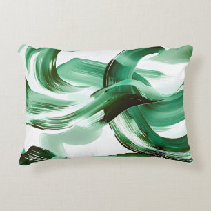 Modern Minimal Green Brush Strokes Abstract Decorative Cushion