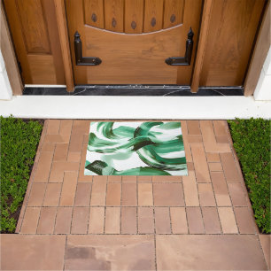 Modern Minimal Green Brush Strokes Abstract Doormat