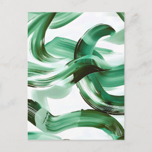 Modern Minimal Green Brush Strokes Abstract Holiday Postcard