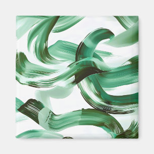 Modern Minimal Green Brush Strokes Abstract Magnet