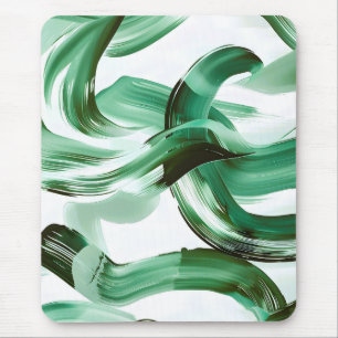 Modern Minimal Green Brush Strokes Abstract Mouse Mat
