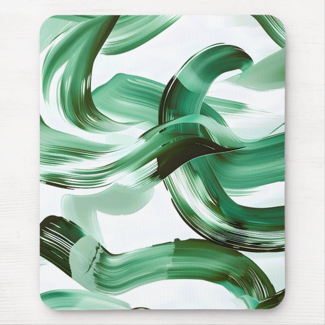 Modern Minimal Green Brush Strokes Abstract Mouse Mat (Front)
