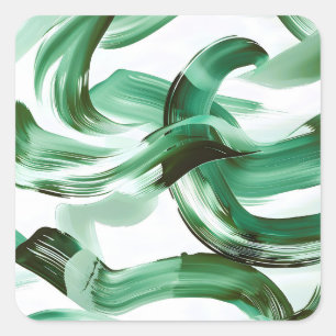 Modern Minimal Green Brush Strokes Abstract Square Sticker