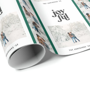 Modern minimal green chic multi photo Christmas Wrapping Paper