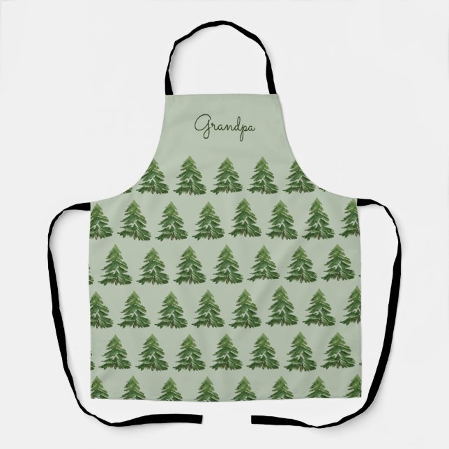 Modern minimal green Christmas tree family baking Apron (Front)
