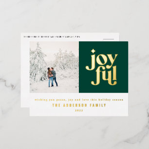 Modern minimal green Christmas typography Foil Holiday Postcard