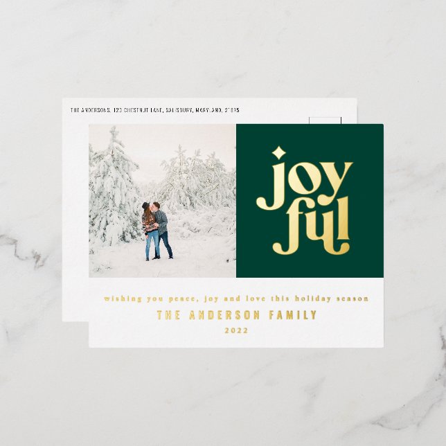 Modern minimal green Christmas typography  Foil Holiday Postcard (Front/Back)