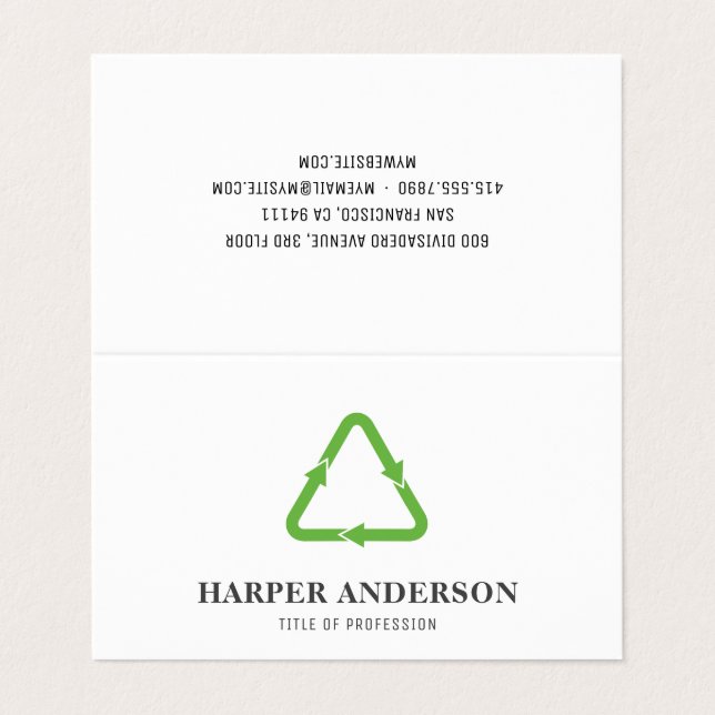 Modern Minimal Green Eco Recycle Professional Business Card (Outside Unfolded)