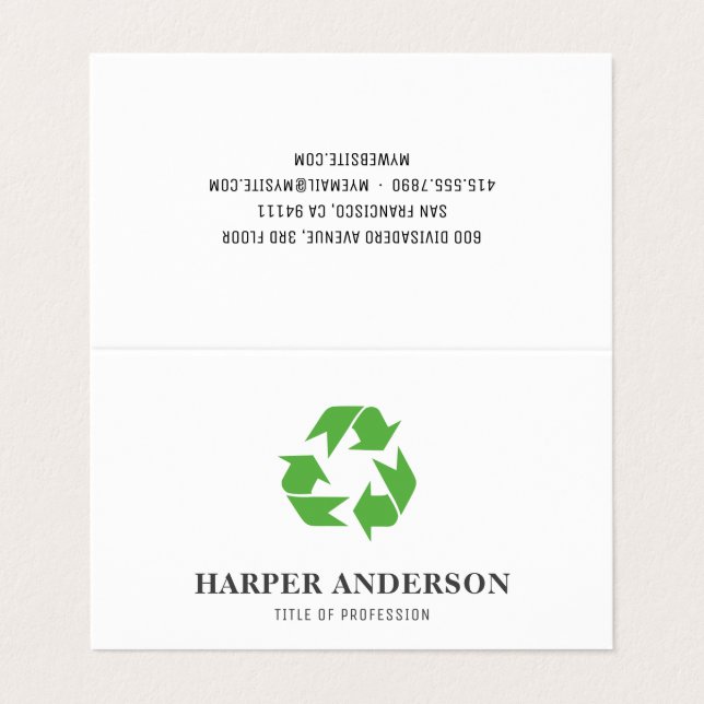 Modern Minimal Green Eco Recycling Professional Business Card (Outside Unfolded)