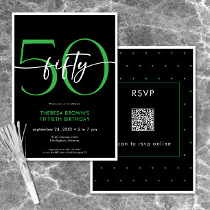Modern Minimal Green Fifty Script Birthday QR Invitation