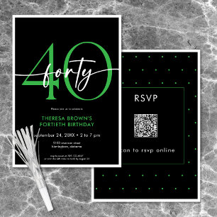Modern Minimal Green Forty Script Birthday QR Invitation