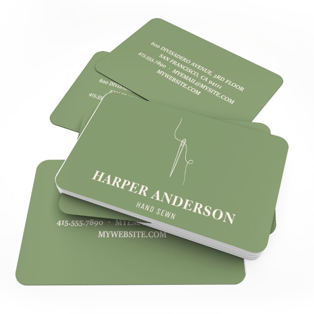 Modern Minimal Green Hand Sewing Professional Business Card (Creator Uploaded)