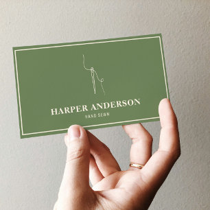 Modern Minimal Green Hand Sewing Professional Business Card