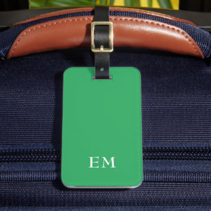 Modern Minimal Green Monogrammed Initials Luggage Tag