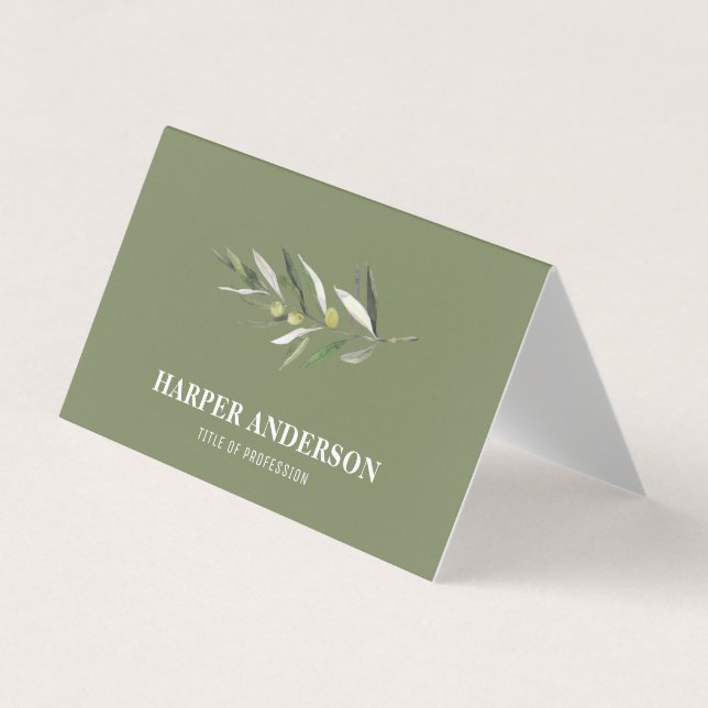 Modern Minimal Green Olive Tree Professional Busin Business Card (Front)