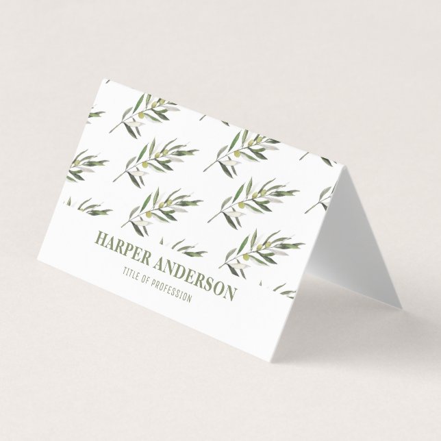 Modern Minimal Green Olive Tree Professional Busin Business Card (Front)