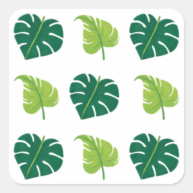 Modern Minimal Green Plant Leaves Square Sticker (Front)