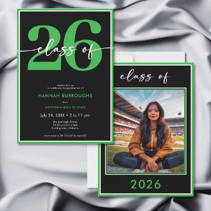 Modern Minimal Green Script Graduation Party Invitation