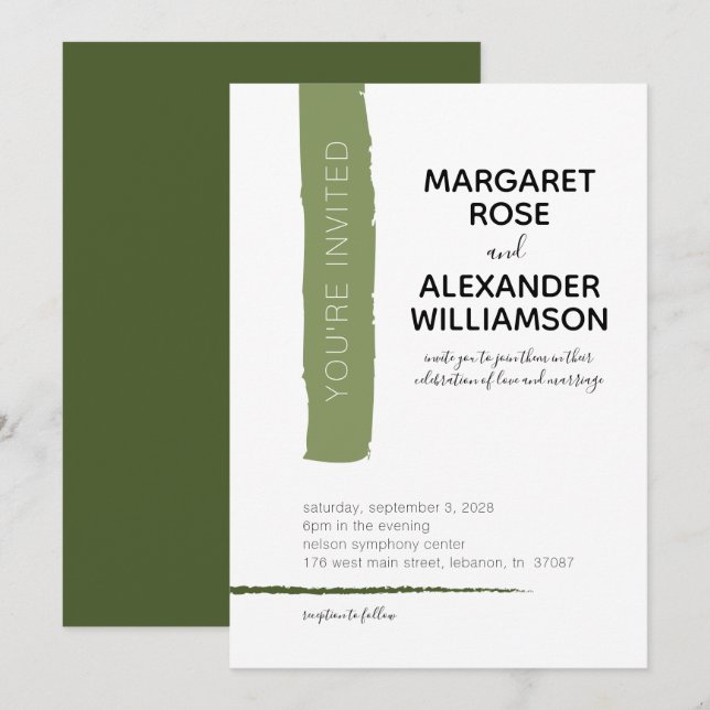 Modern Minimal Green Stripe Wedding Invitation (Front/Back)