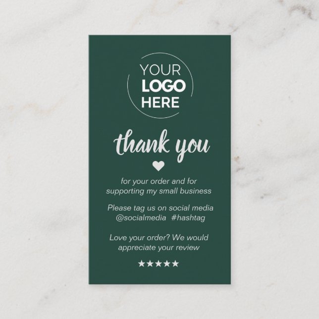Modern Minimal Green Thank You Supporting Small Business Card (Front)