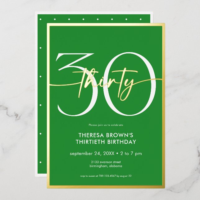 Modern Minimal Green Thirty Script Birthday (Front/Back)