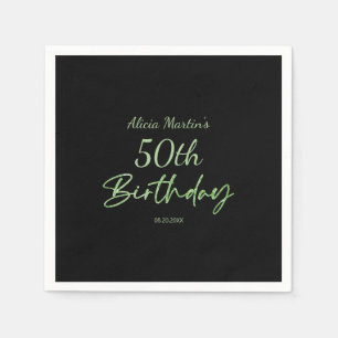 Modern & Minimal Green Typography Black Birthday Napkin