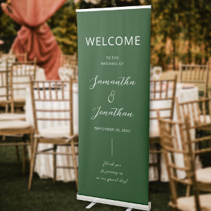 Modern Minimal Green Wedding Welcome Retractable Banner