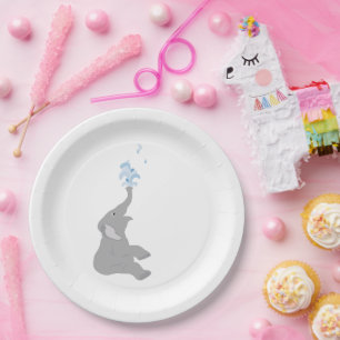 Modern Minimal Grey Elephant Shower Party Plates