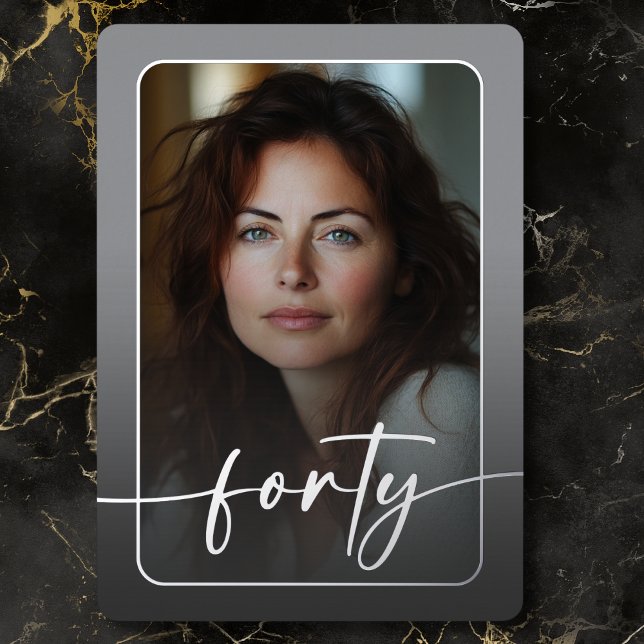 Modern Minimal Grey Photo Fortieth Birthday (Modern Minimal Gray Photo Fortieth Birthday Foil Invitation)