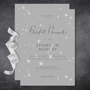 Modern Minimal Grey Sparkle Bridal Brunch Invitation