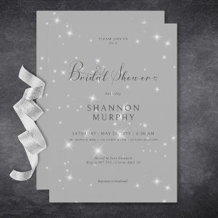 Modern Minimal Grey Sparkle Bridal Shower Invitation