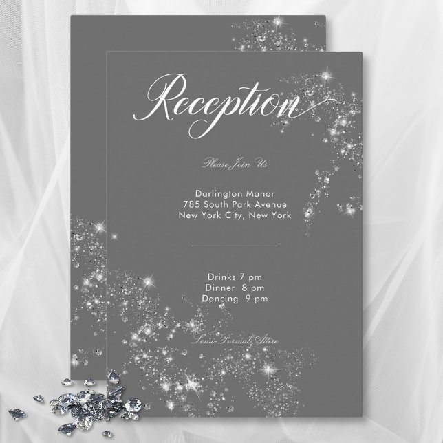 Modern Minimal Grey & White Glam Diamond Reception Enclosure Card (Modern Minimal Gray & White Glam Diamond Reception Enclosure Card)