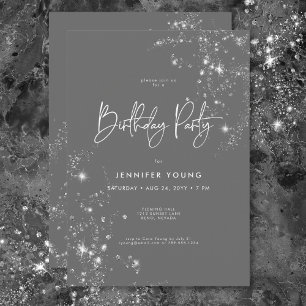 Modern Minimal Grey & White Glam Diamonds Birthday Invitation