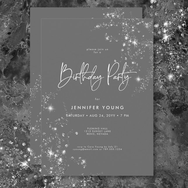 Modern Minimal Grey & White Glam Diamonds Birthday Invitation (Modern Minimal Gray & White Glam Diamonds Birthday Invitation)