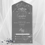 Modern Minimal Grey White Glam Diamonds No Dinner All In One Invitation<br><div class="desc">AVAILABLE WITH A QR CODE OR WITH OR WITHOUT DINNER SELECTION OPTIONS. Capture the essence of timeless sophistication with our exquisite wedding invitations. Crafted with a soft charcoal grey background and adorned with modern white text, these invitations exude class and style. Minimalistic yet captivating, our invitations feature a cluster spray...</div>