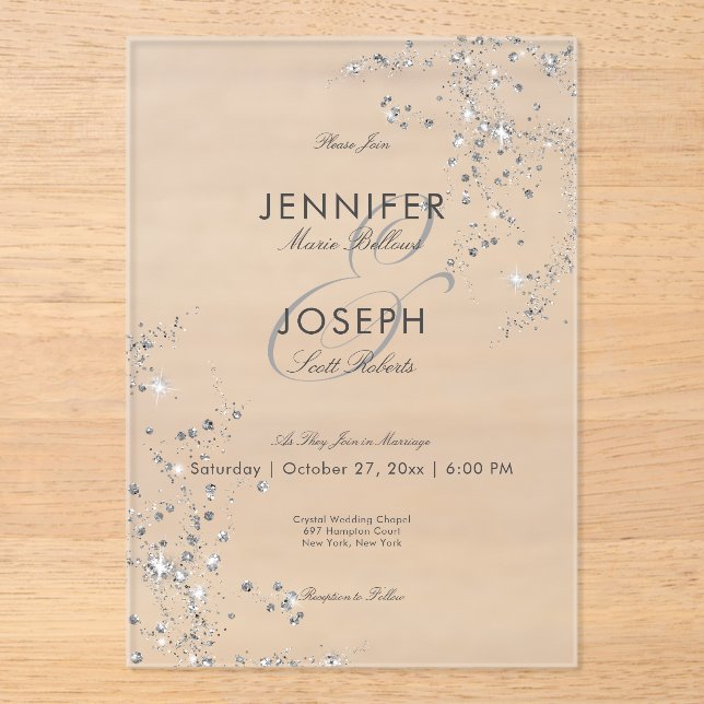 Modern Minimal Grey & White Glam Diamonds Wedding Acrylic Invitations (Front)
