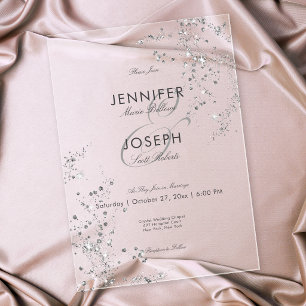 Modern Minimal Grey & White Glam Diamonds Wedding Acrylic Invitations