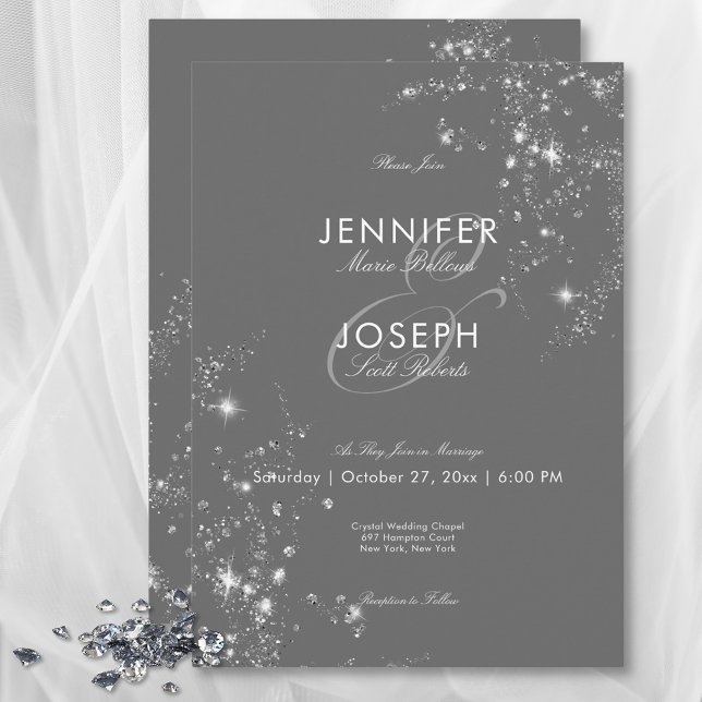 Modern Minimal Grey & White Glam Diamonds Wedding Invitation (Modern Minimal Gray & White Glam Diamonds Wedding Invitation)