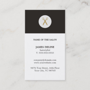 Modern Minimal Grey White Gold Scissor Hairstylist Business Card