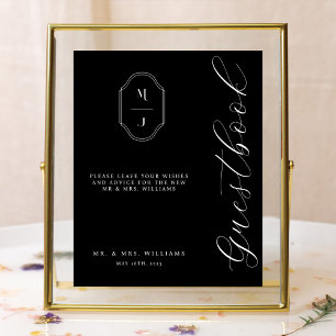 Modern & Minimal Guestbook Script Monogram Black